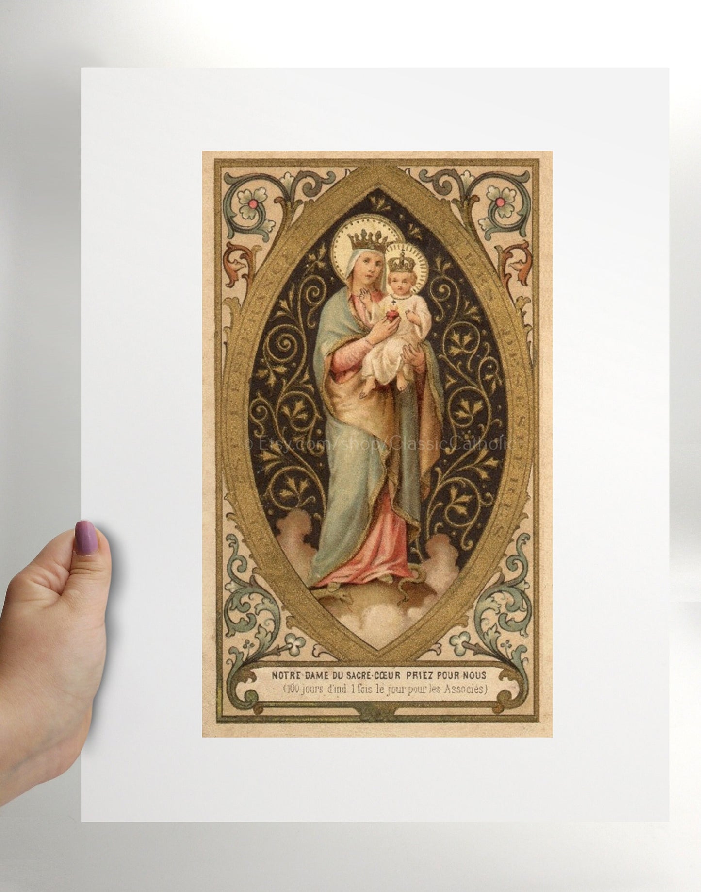 Our Lady of the Sacred Heart – based on a Vintage French Holy Card – Catholic Art Print