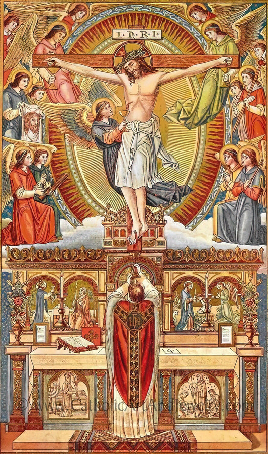 The Holy Mass –4 Sizes – based on a Vintage Holy Card – Catholic Art Print – Archival Quality
