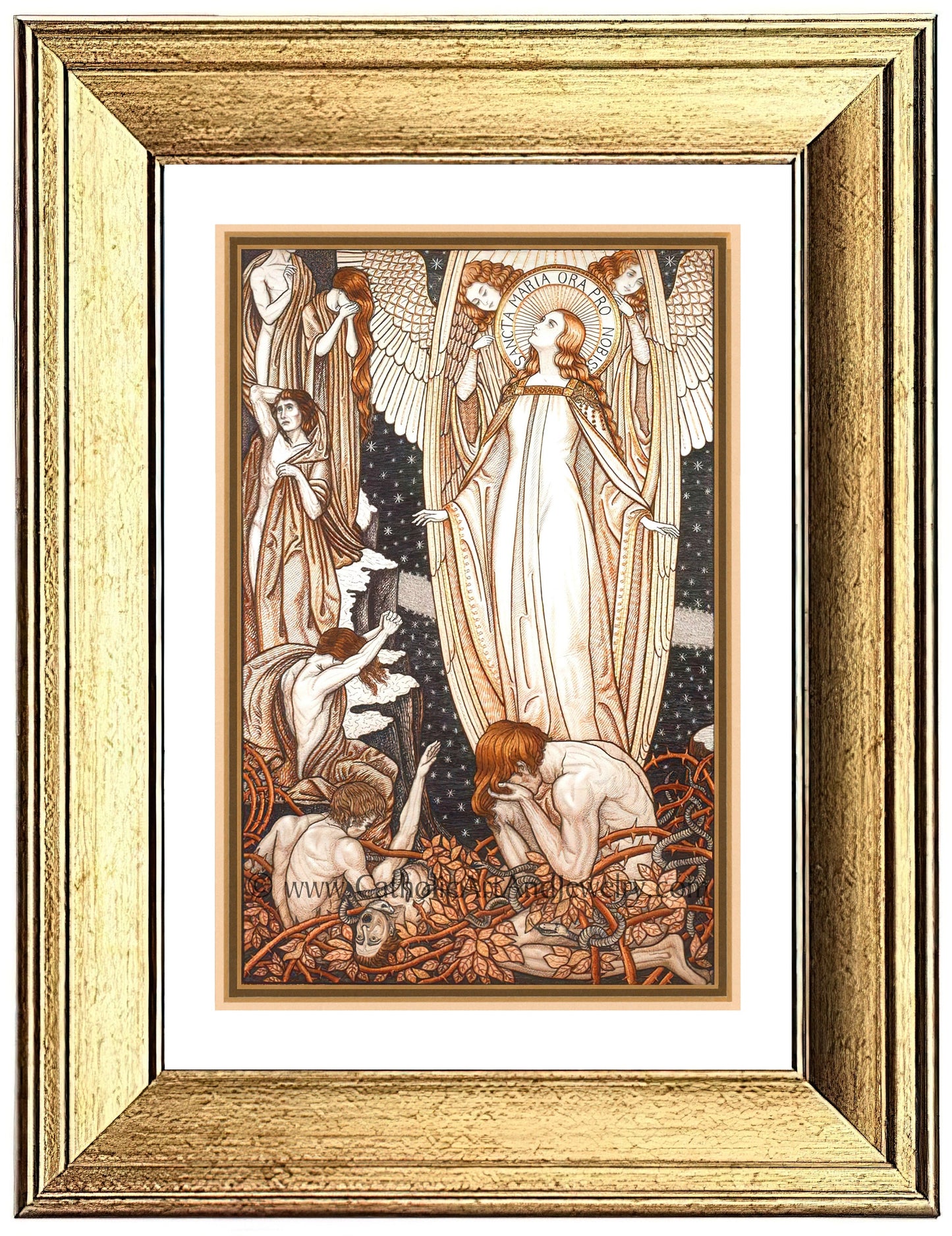 Holy Mary, Pray for Us! – Sancta Maria Ora Pro Nobis – Loreto Embroideries – Vintage Catholic Art Print
