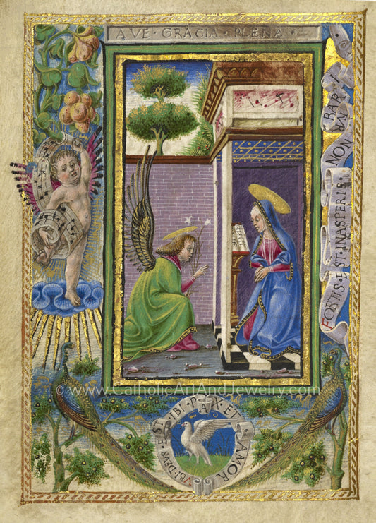 The Annunciation – Medieval Illuminated Manuscript – Catholic Art Print – Archival Quality