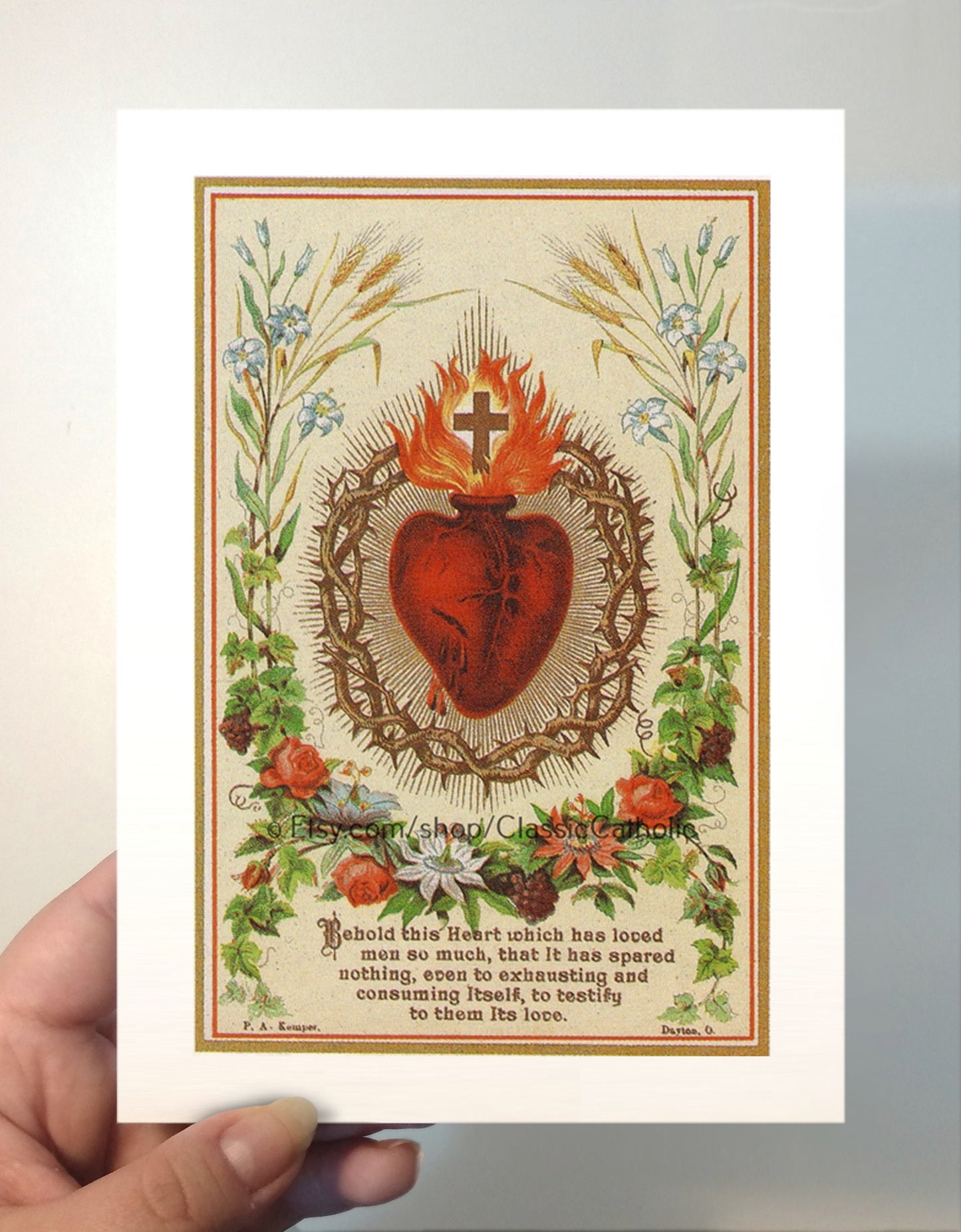 Sacred Heart of Jesus – based on a Vintage Holy Card – Catholic Art Print – Archival Quality