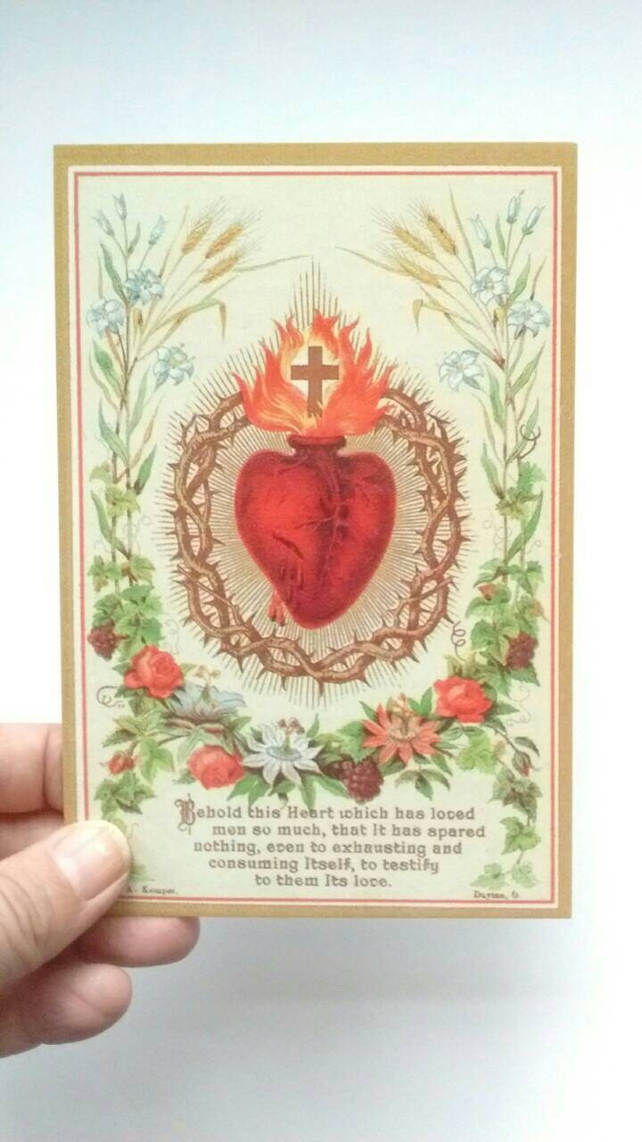 Sacred Heart of Jesus Postcard / 4x6 Holy Card – pack of 3, 10, or 100 – based on a Vintage Holy Card – Victorian Catholic Art