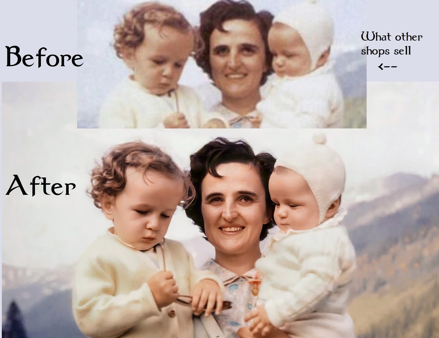 St. Gianna Molla Holding Two of Her Children – Exclusive Photo Restoration – Catholic Art Print – Catholic Gift