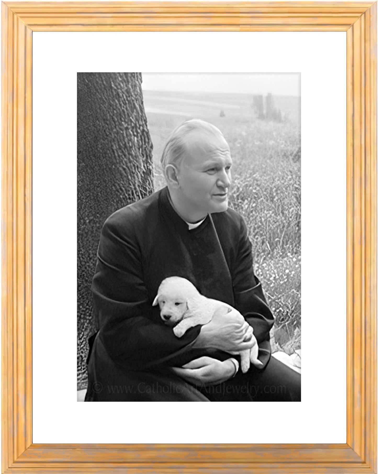 St. John Paul II with a Puppy – Exclusive Photo Restoration – 3 sizes – Catholic Art Print – Archival Quality – Catholic Gift