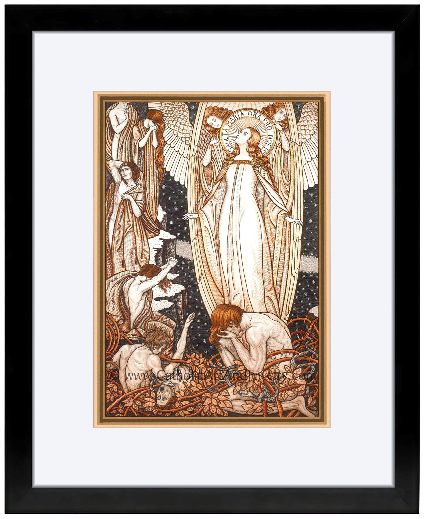 Holy Mary, Pray for Us! – Sancta Maria Ora Pro Nobis – Loreto Embroideries – Vintage Catholic Art Print