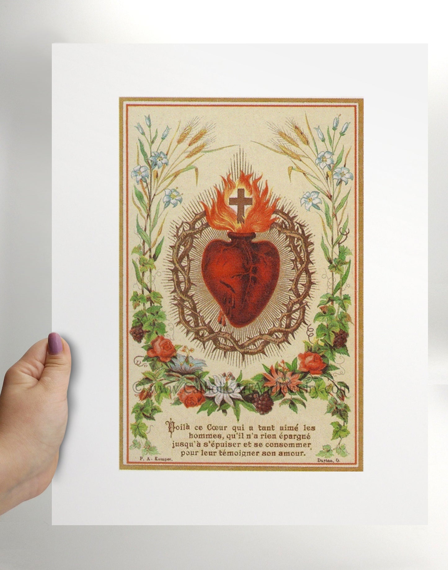 Sacré-Cœur de Jésus – 21.59 x 27.94 cm – d'une ancienne carte sacrée – impression d'art Catholique