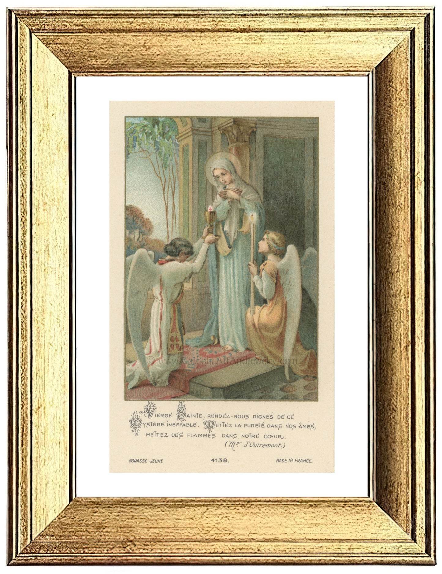 Mary Receiving Communion – based on a Vintage French Holy Card – Catholic Art Print – Unique Catholic Gift