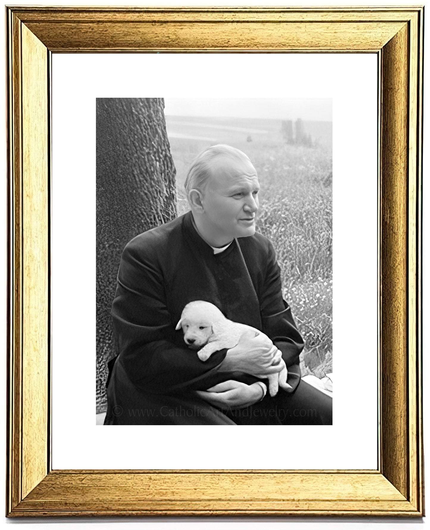 St. John Paul II with a Puppy – Exclusive Photo Restoration – 3 sizes – Catholic Art Print – Archival Quality – Catholic Gift