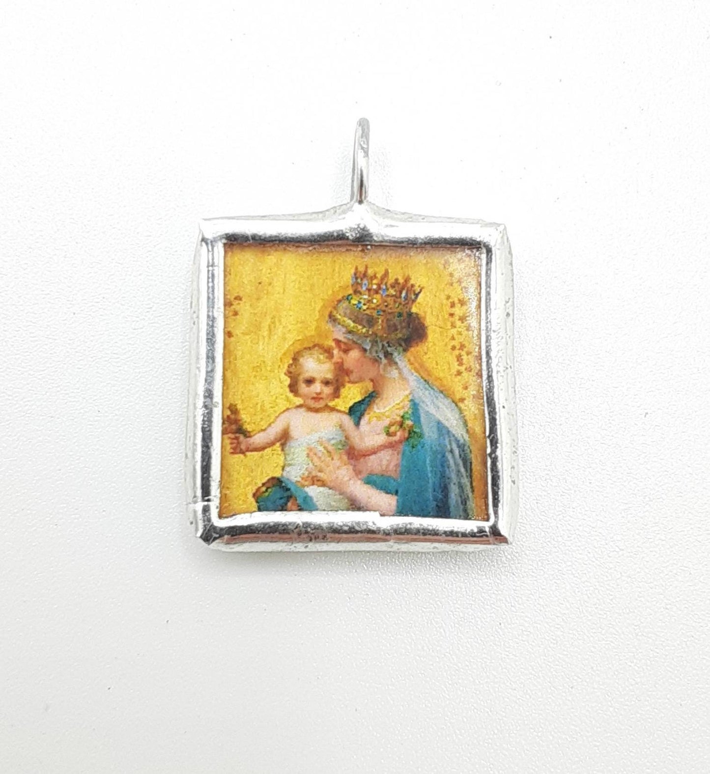 Teal and Gold Madonna and Christ Child Medal/Pendant