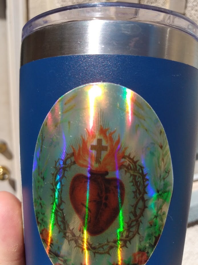 Sacred Heart Sticker– Iridescent! (faux Holographic!) –based on a Vintage Holy Card – Catholic Sticker – Catholic Student – Laptop sticker