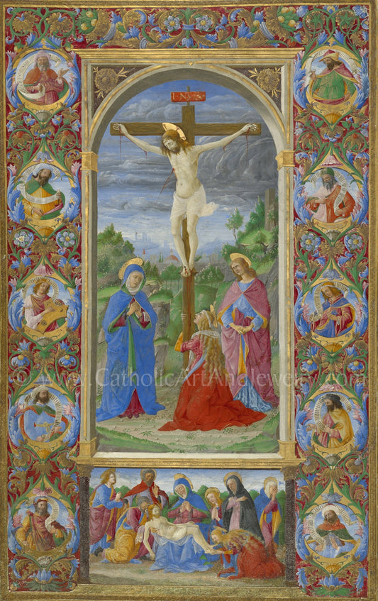 The Crucifixion – from a Missal of Pope Innocent VIII– Medieval Catholic Art Print – Archival Quality – Hi Res– Catholic Gift–Devotional Art