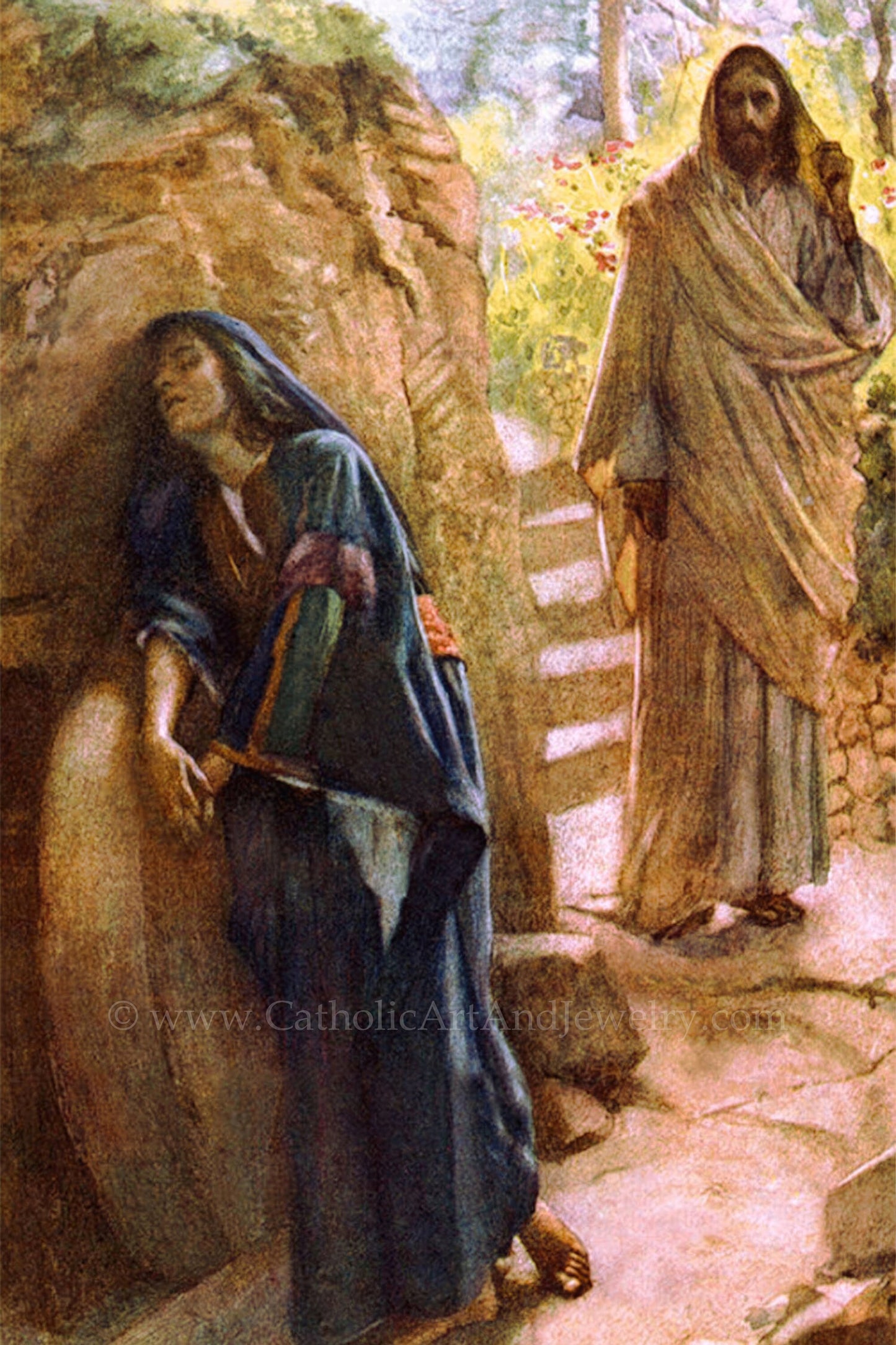 Mary Magdalene at the Empty Tomb Postcard / Holy Card – pack of 3, 10, or 100 – by Harold Copping – Viintage Catholic Art