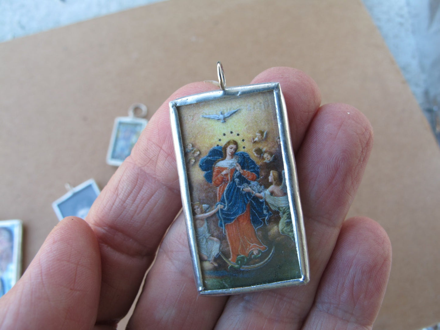 Our Lady - Untier of Knots - Undoer of Knots - Pope Francis Favorite - Glass and Solder Pendant - Catholic Gifts