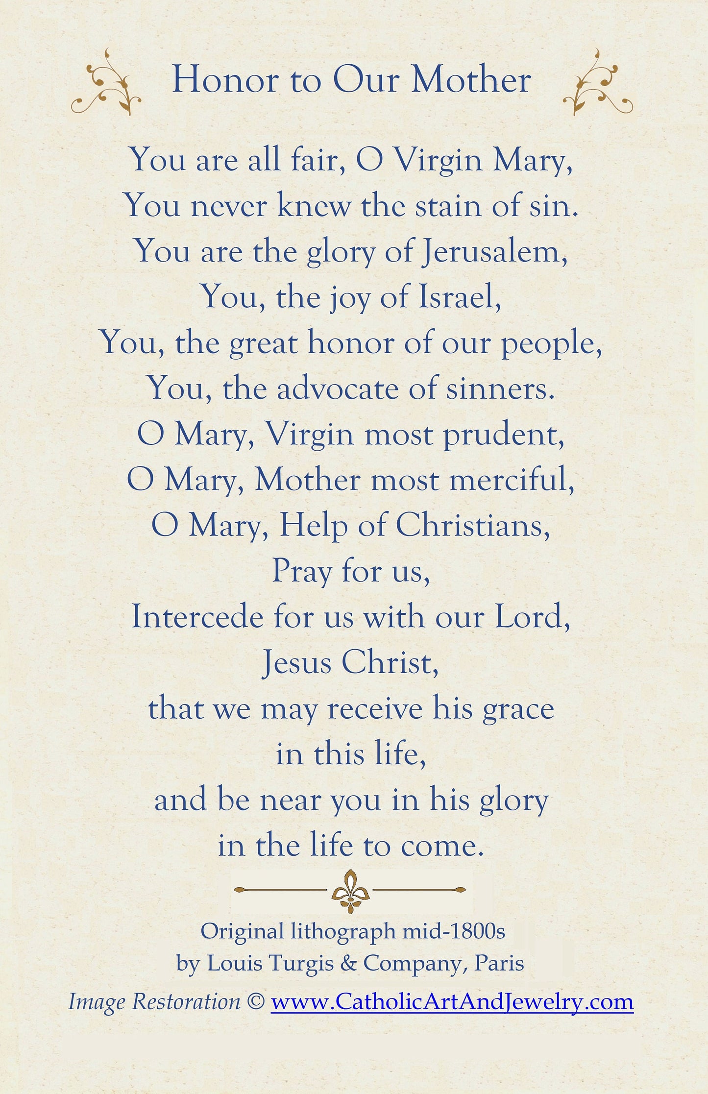 Honor Our Mother Holy Cards – pack of 10/100/1000 – Restored Vintage Holy Card
