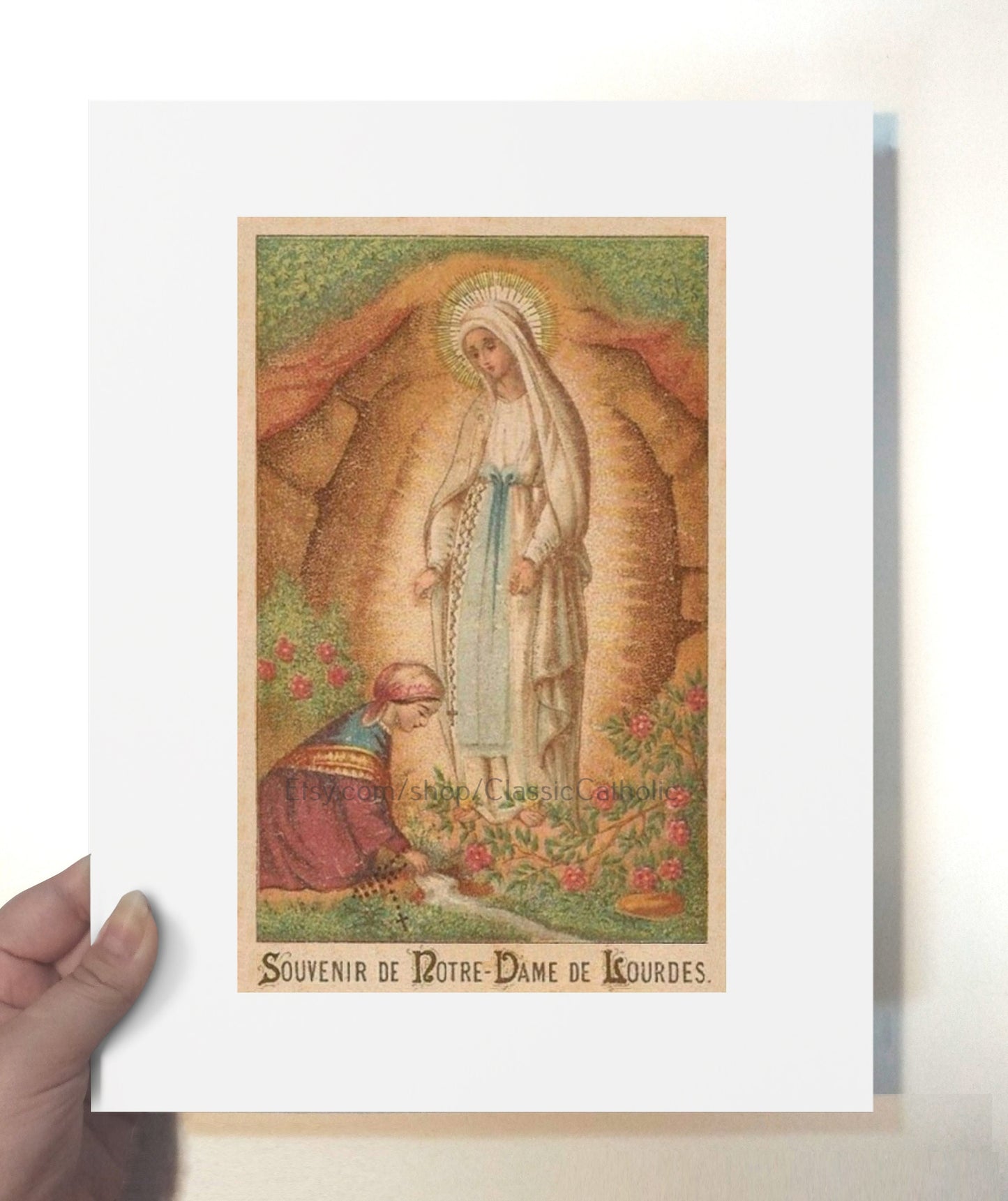 Our Lady of Lourdes – Based on Vintage Holy Card – 3 sizes – Catholic Art