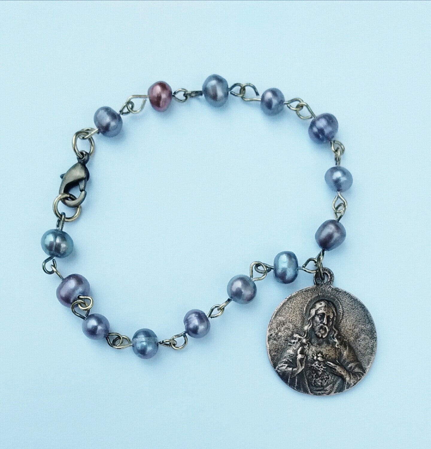 Silver Grey Rosary Bracelet