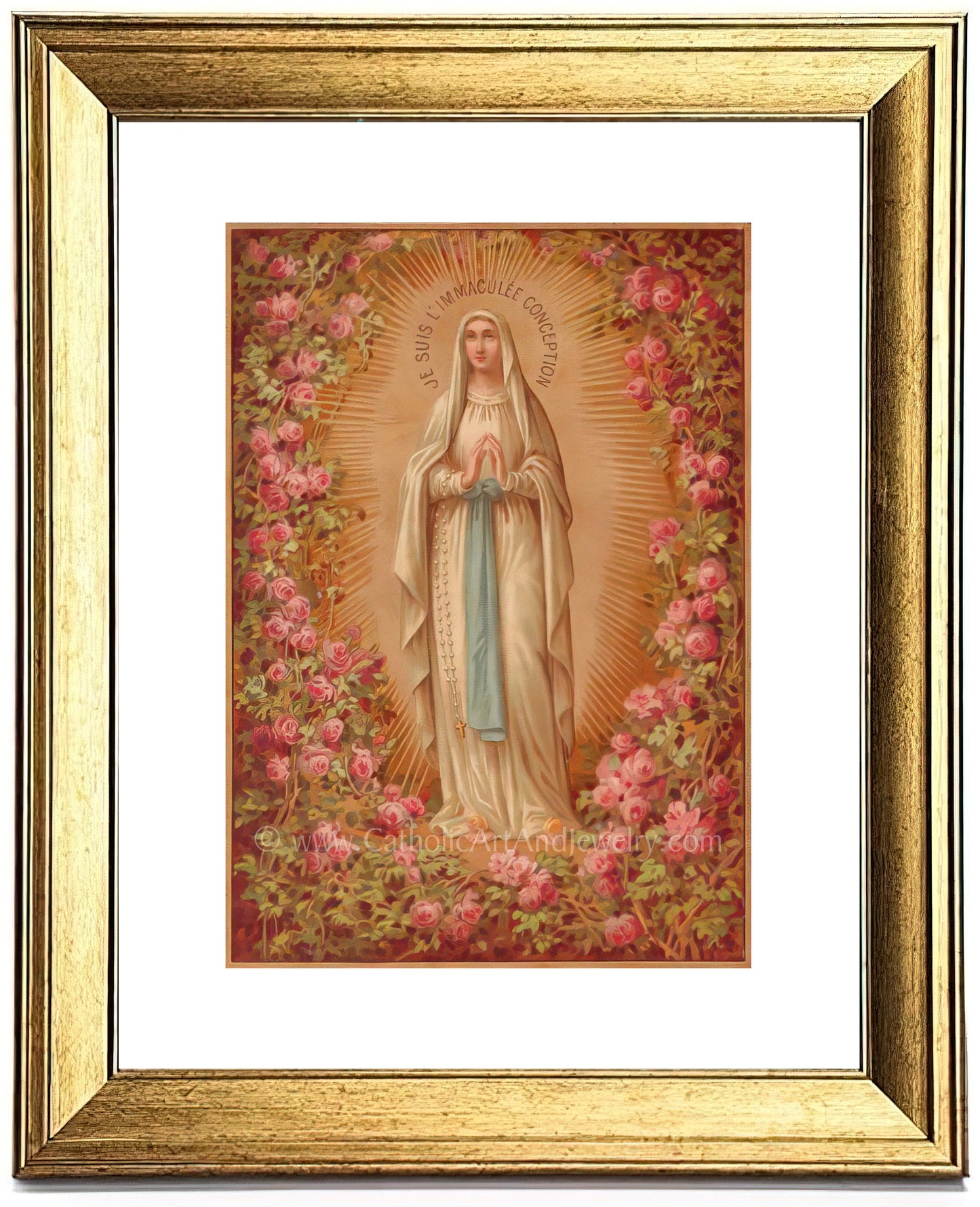 Our Lady of Lourdes Roses – based on a Vintage French Holy Card – Catholic Art Print