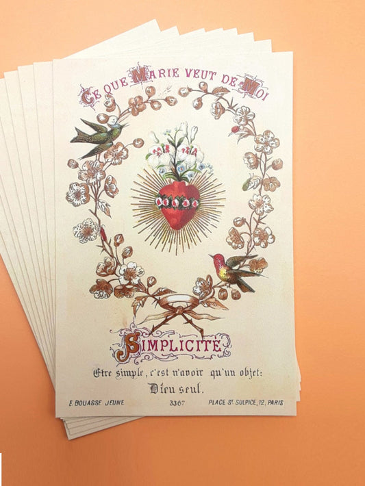 Simplicity Postcard / 4x6 Holy Card – pack of 3, 10, or 100 – based on a Vintage Holy Card – Victorian Catholic Art