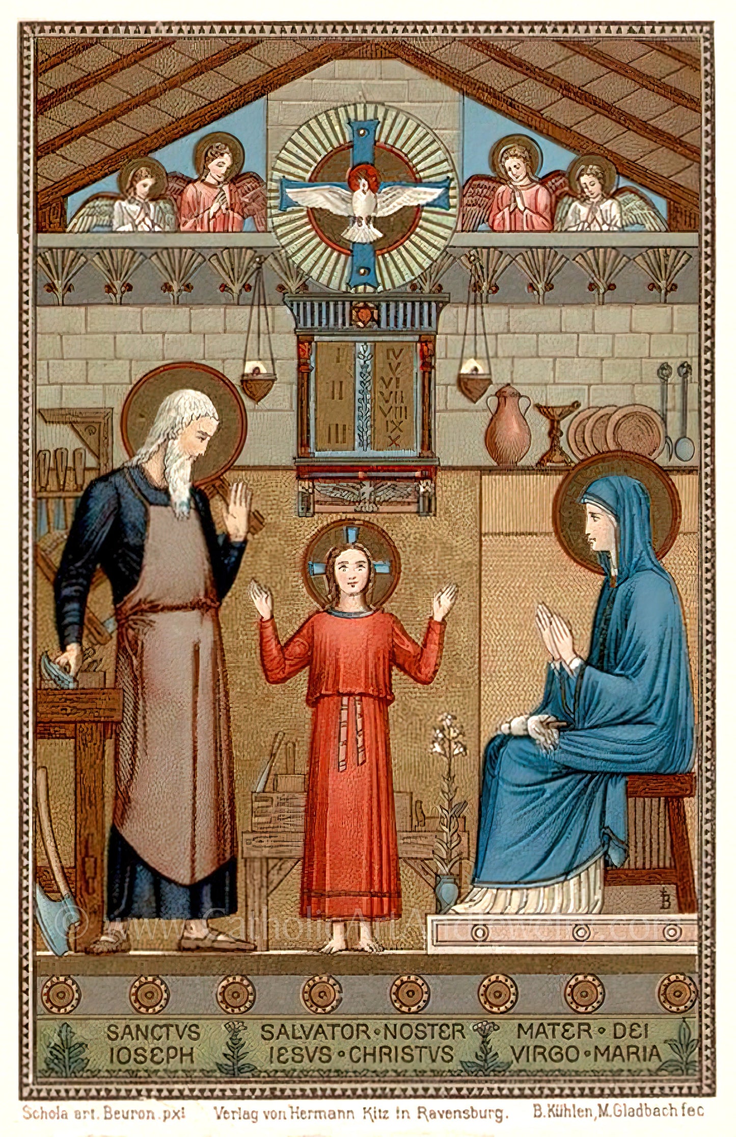Holy Family – based on a Vintage Holy Card – painted by Benedictine Monks – Catholic Art Print – Archival Quality