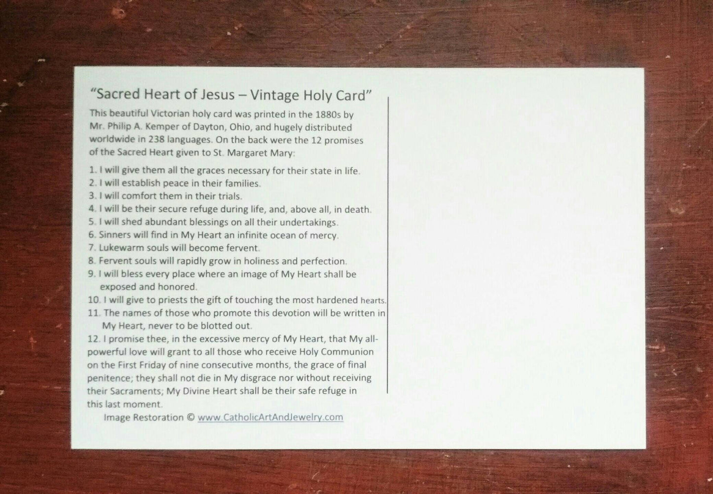 Sacred Heart of Jesus Postcard / 4x6 Holy Card – pack of 3, 10, 100, or 500 – based on a Vintage Holy Card – Victorian Catholic Art