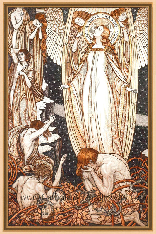 Holy Mary, Pray for Us! – Sancta Maria Ora Pro Nobis – Loreto Embroideries – Vintage Catholic Art Print