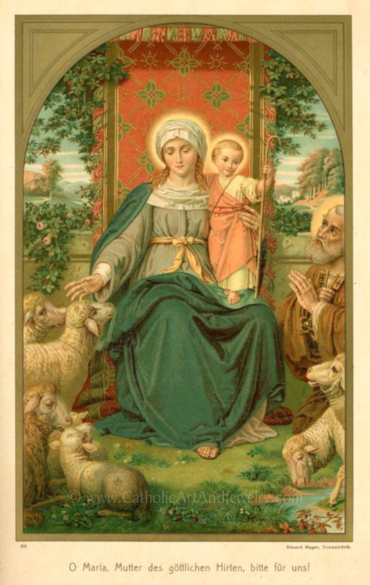 Mother of the Divine Shepherd – based on a Vintage Holy Card – Catholic Art Print – Archival Quality