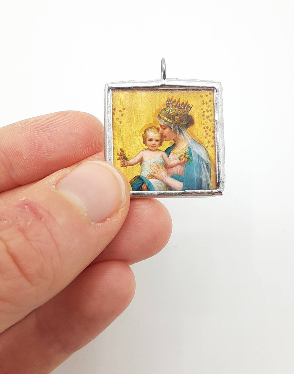Teal and Gold Madonna and Christ Child Medal/Pendant