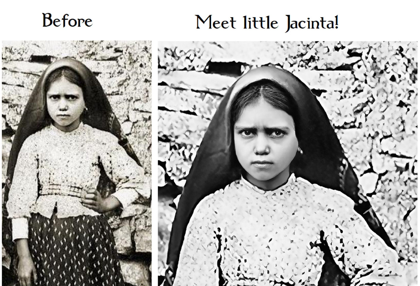 Fatima Saints Restored Photo (Sister Lucia, Sts Francisco and Jacinta) - Exclusive! - Vintage Catholic Art - Archival Quality Print