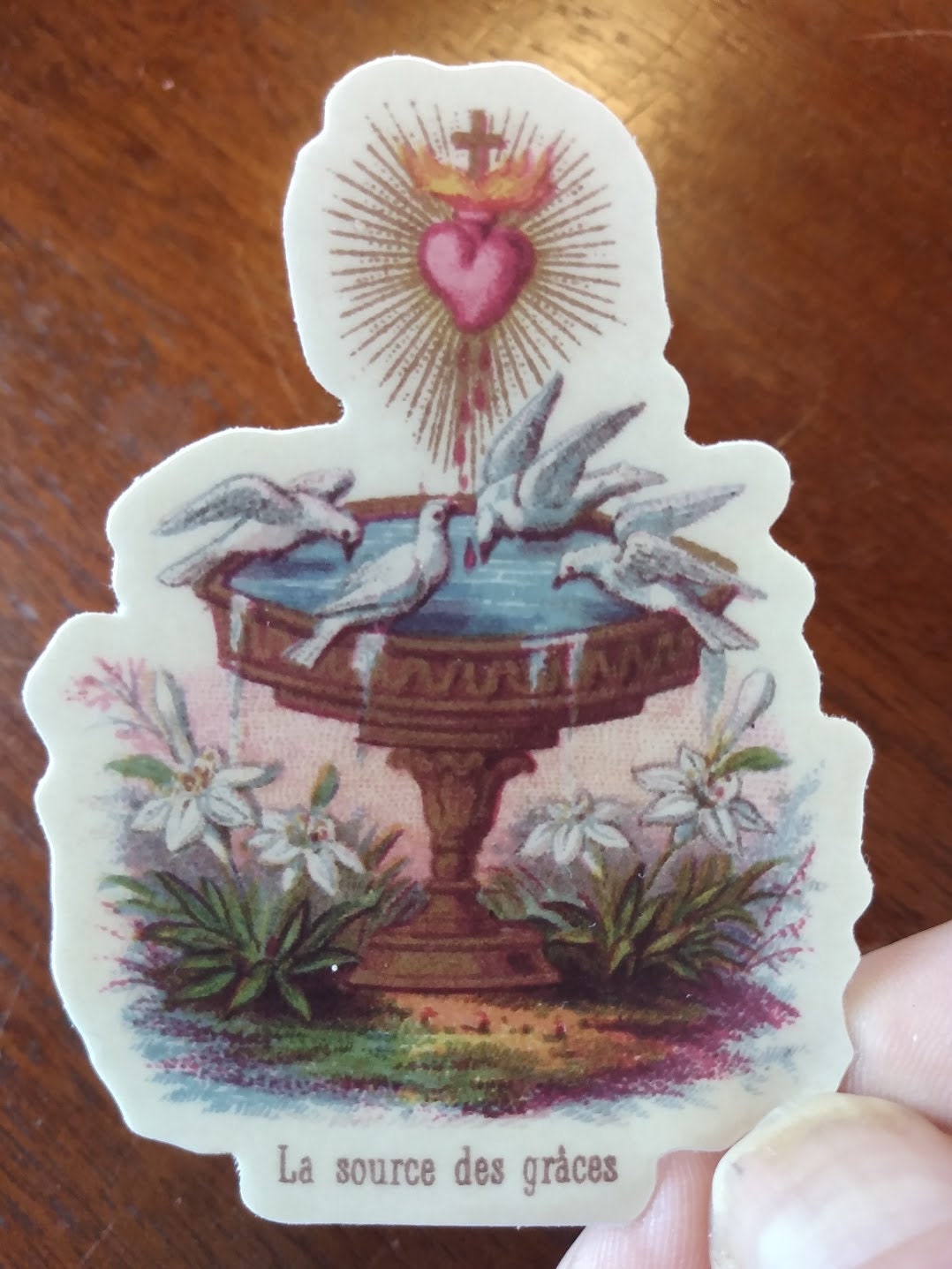 Sticker–Source of Grace –based on a Vintage French Holy Card – Catholic Sticker – Sacred Heart Sticker