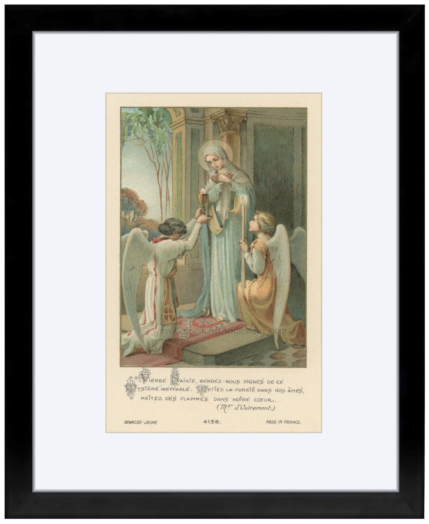 Mary Receiving Communion – based on a Vintage French Holy Card – Catholic Art Print – Unique Catholic Gift