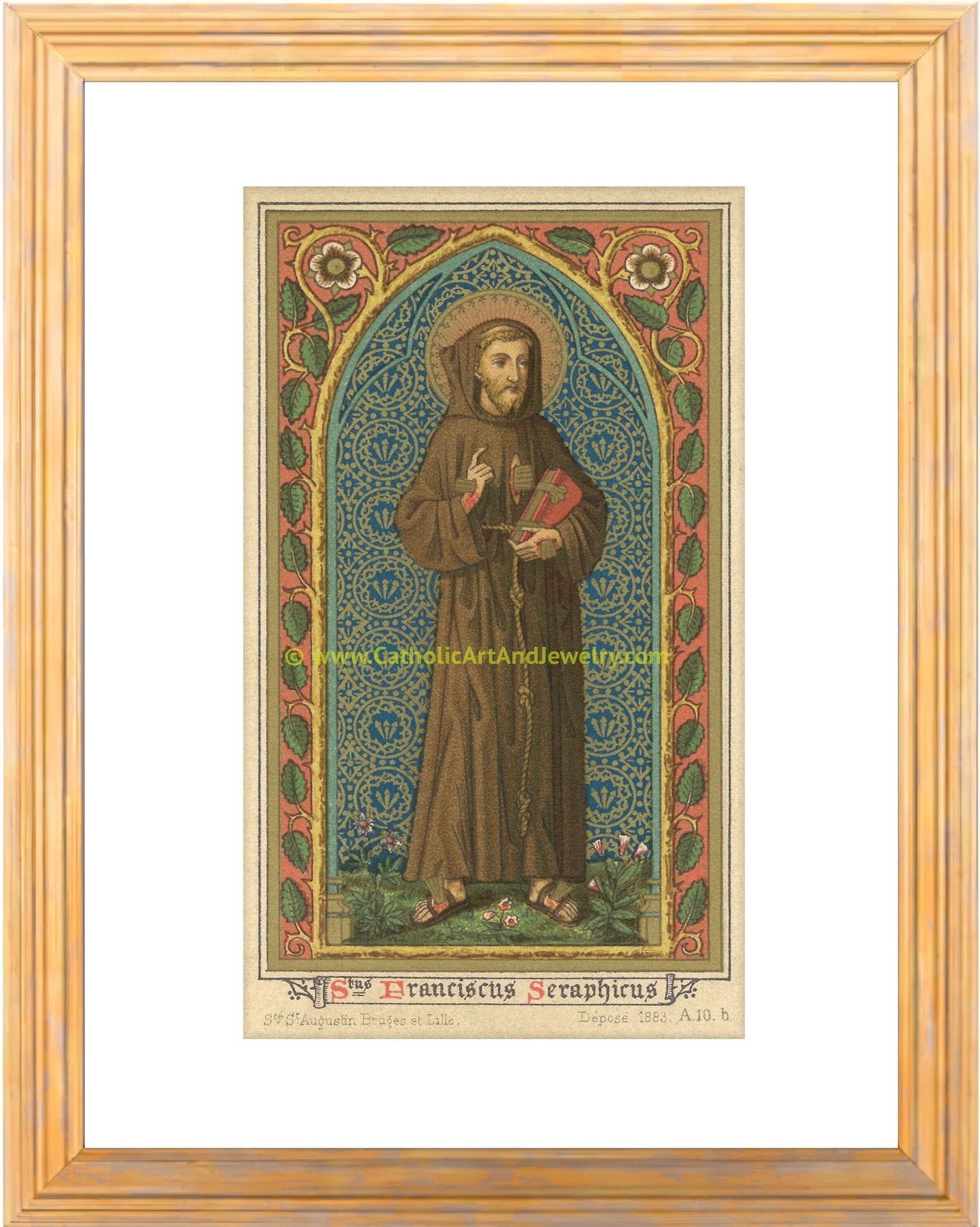 Saint Francis of Assisi – 3 Sizes – St. Franciscus Seraphicus – based on a Vintage Holy Card – Catholic Art Print – Archival Quality