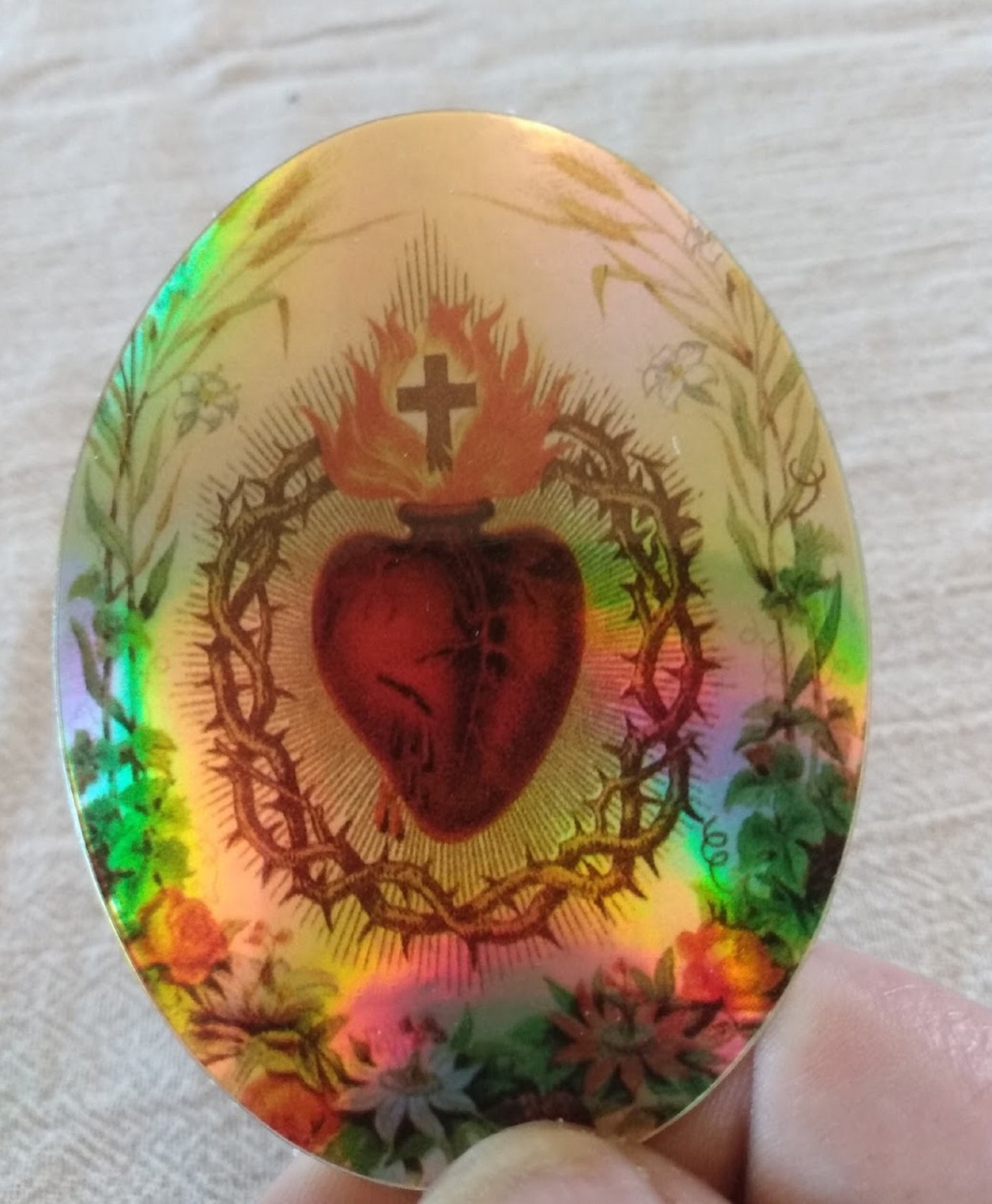Sacred Heart Sticker– Iridescent! (faux Holographic!) –based on a Vintage Holy Card – Catholic Sticker – Catholic Student – Laptop sticker