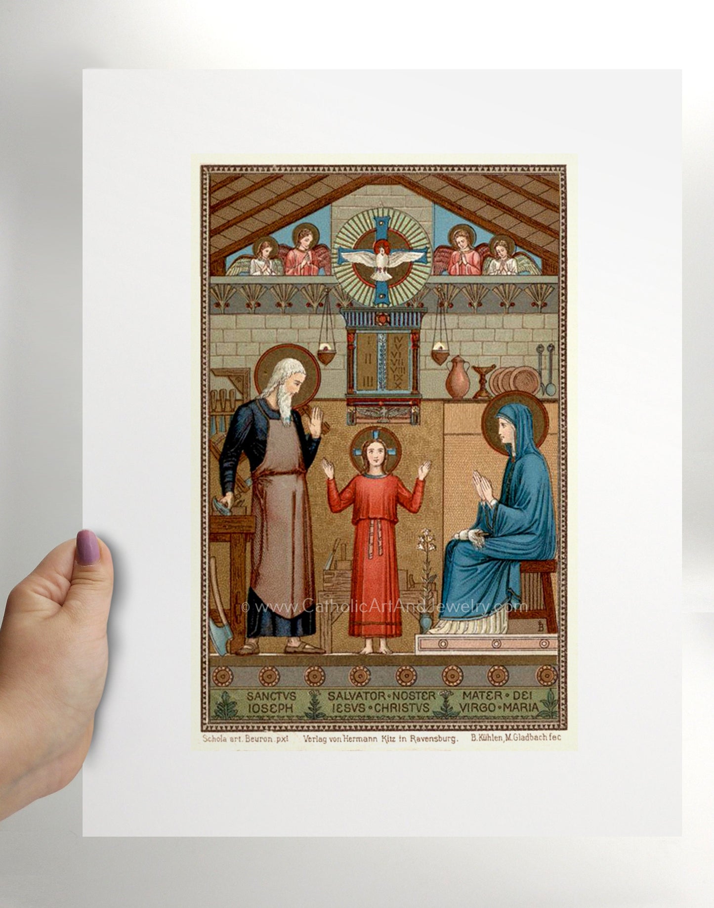 Holy Family – based on a Vintage Holy Card – painted by Benedictine Monks – Catholic Art Print – Archival Quality