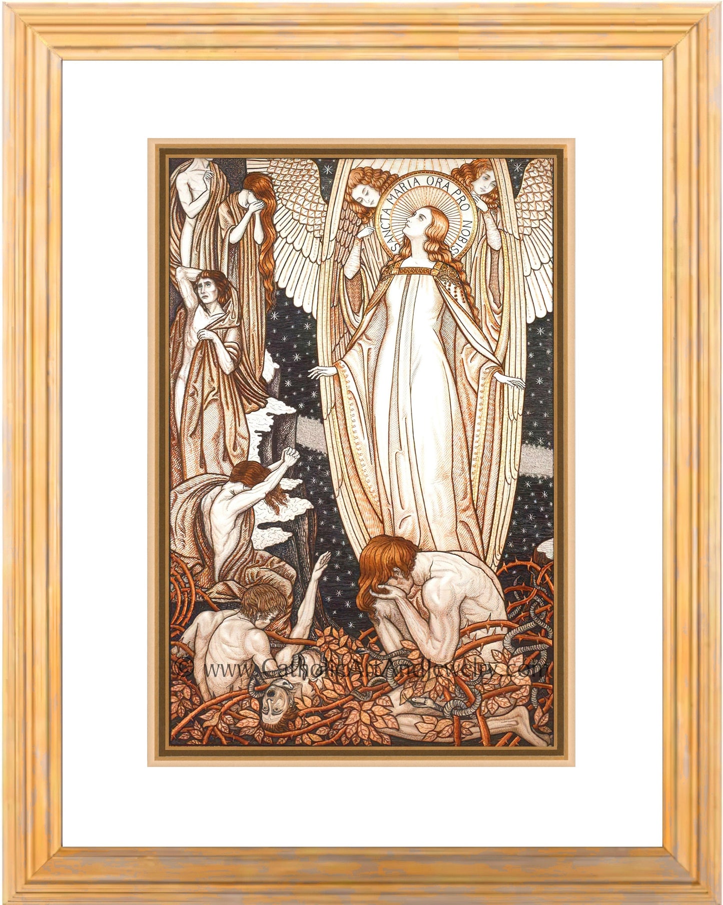 Holy Mary, Pray for Us! – Sancta Maria Ora Pro Nobis – Loreto Embroideries – Vintage Catholic Art Print