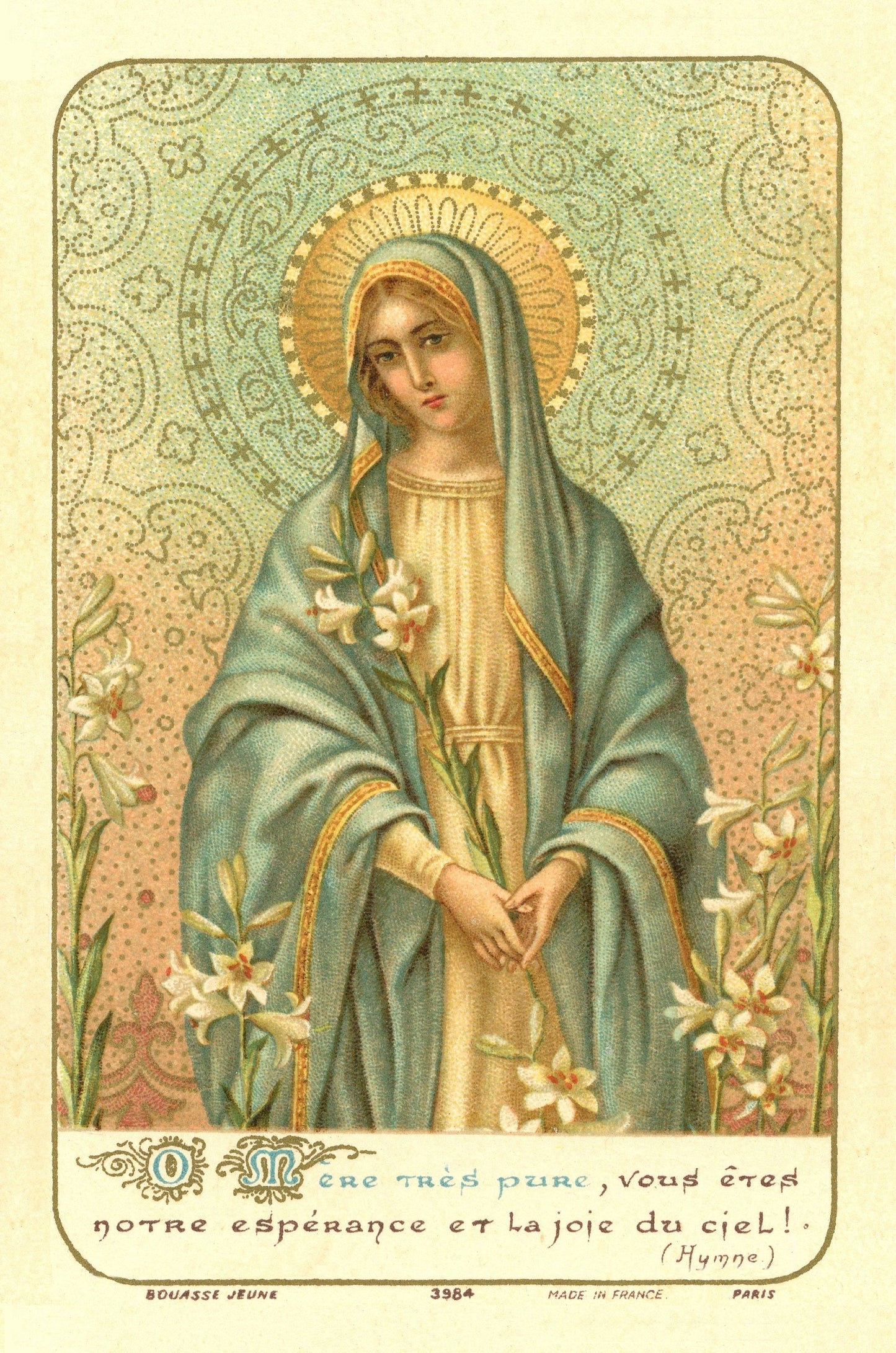 Our Lady of the Lilies – pack of 10/100/1000 – Restored Vintage Holy Card