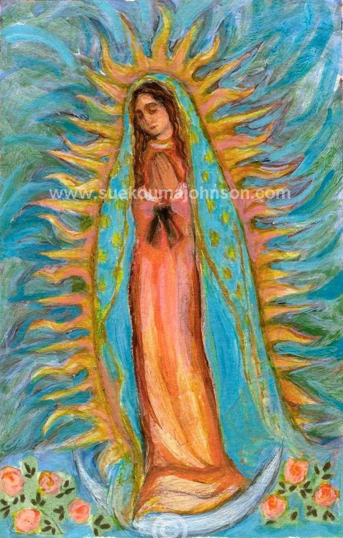Our Lady of Guadalupe Holy Cards – by Sue Kouma Johnson – pack of 10/100/1000