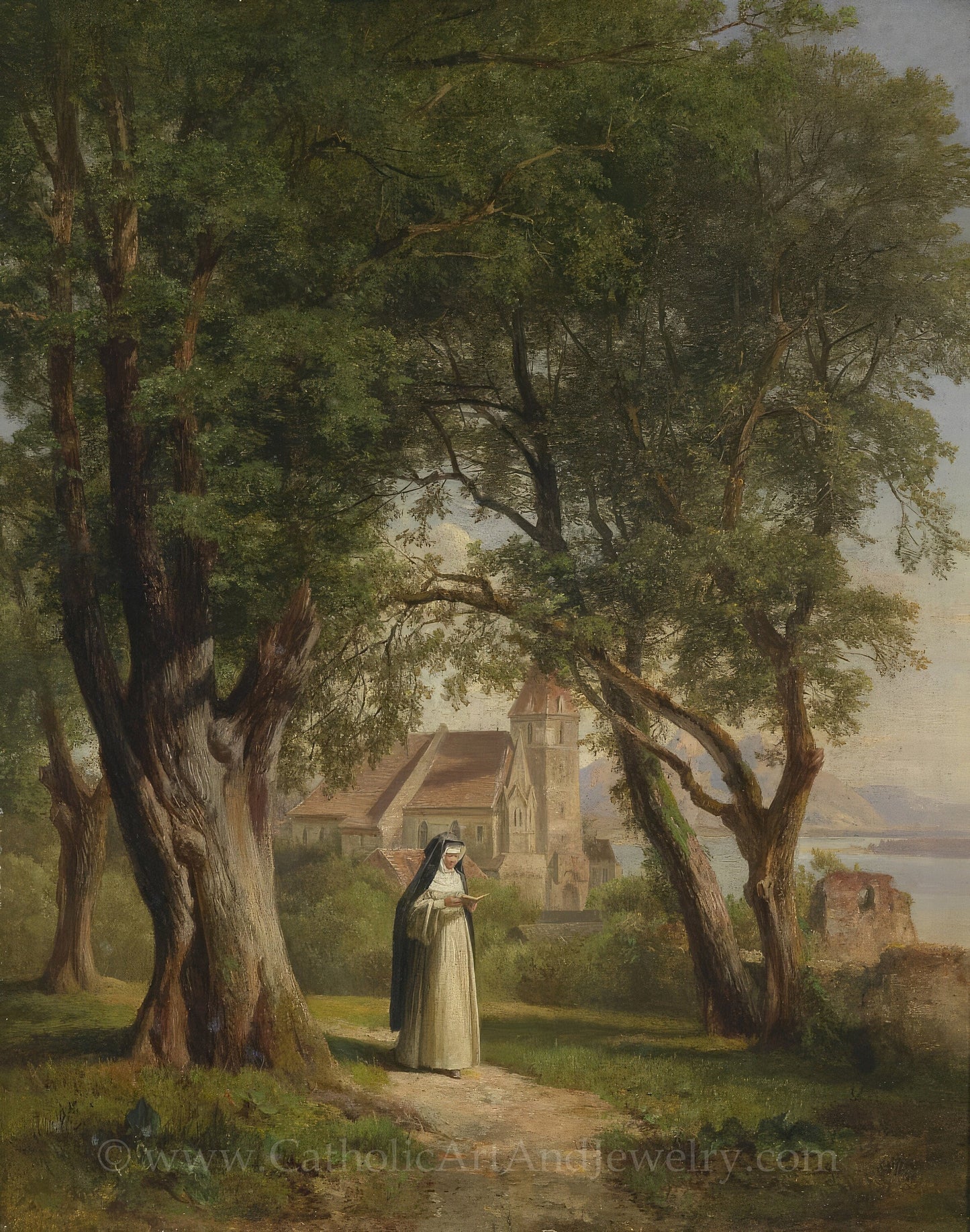 Nun Doing Her Spiritual Reading – Anton Hansch – Catholic Art – Catholic Gift – Archival Quality