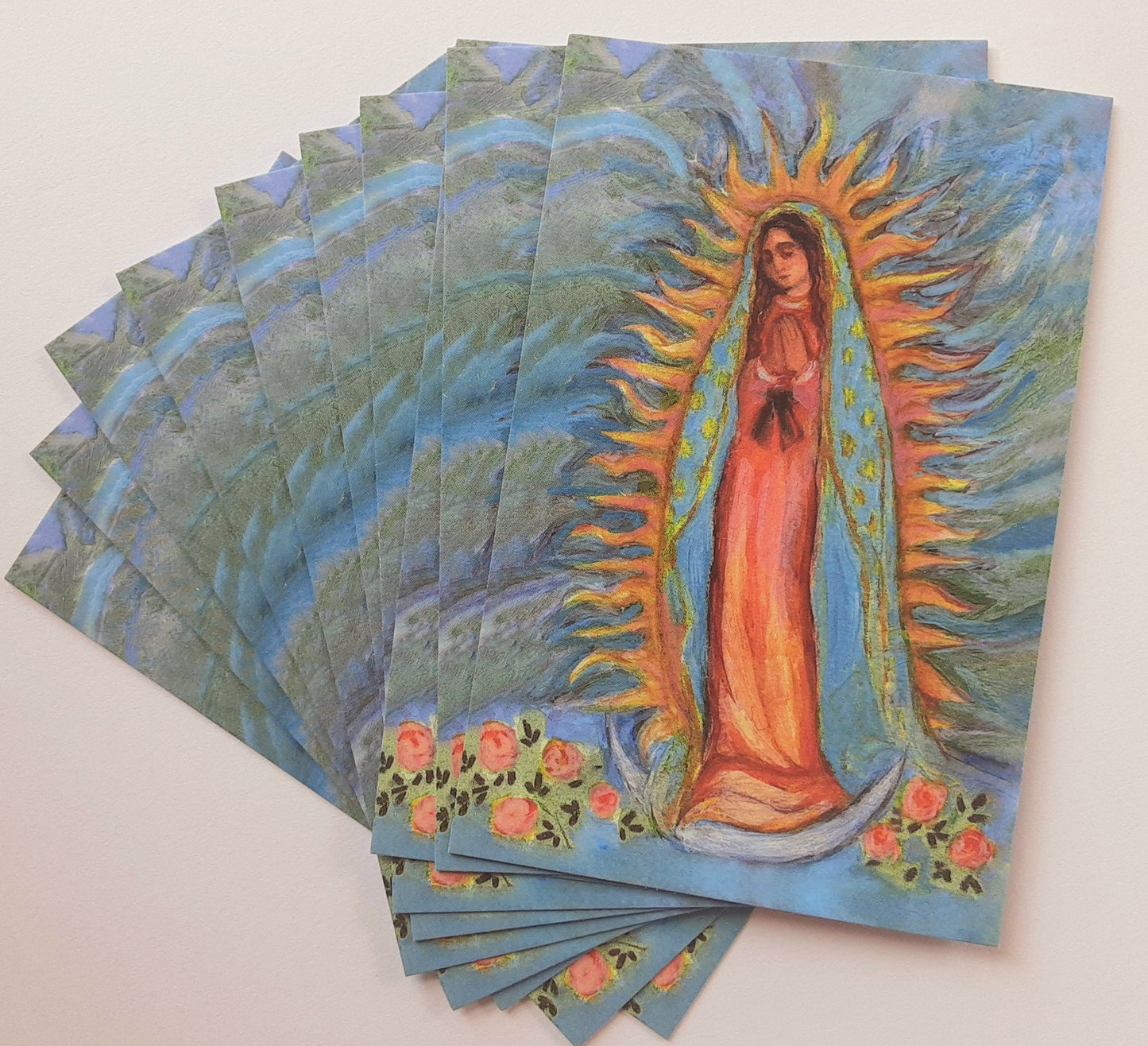 Our Lady of Guadalupe Holy Cards – by Sue Kouma Johnson – pack of 10/100/1000
