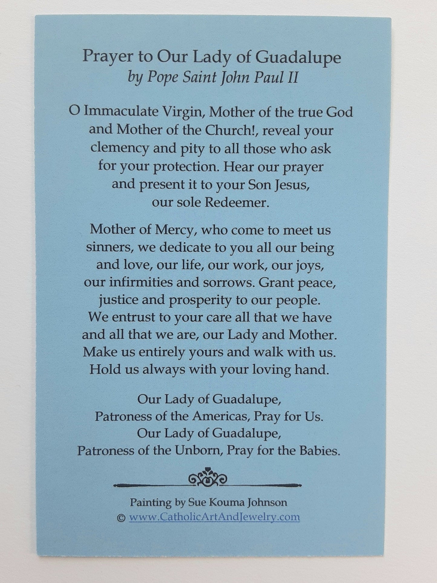 Our Lady of Guadalupe Holy Cards – by Sue Kouma Johnson – pack of 10/100/1000