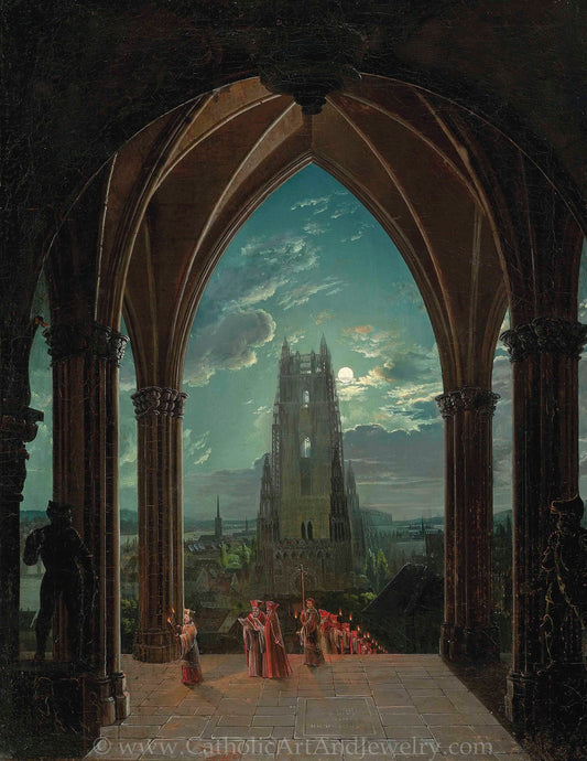 Moonlit Mass – 19th Century – Beautiful Catholic Artwork – Archival Quality