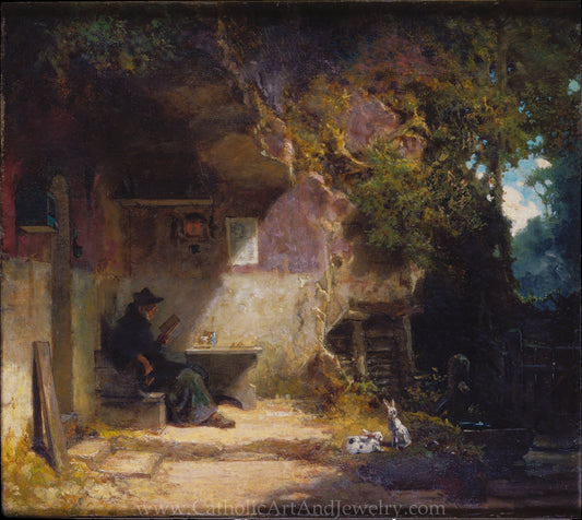 Hermit Reading in His Retreat – Carl Spitzweg – Beautiful Catholic Artwork – Archival Quality