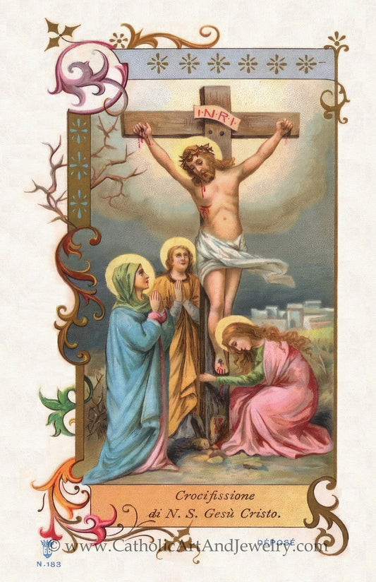 New! Crucifixion – Based on a 19th Century Italian Lithograph  – Restored Vintage Holy Card