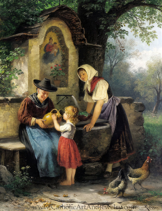 Shrine with Water Fountain – Catholic Life – Rudolph Epp – Beautiful Catholic Art – Catholic Gift – Archival Quality