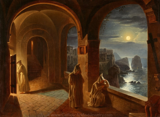 Carthusian Monks at the Certosa Monastery on Capri – Franz Ludwig Catel – Beautiful Catholic Art – Catholic Gift – Calm and Meditative