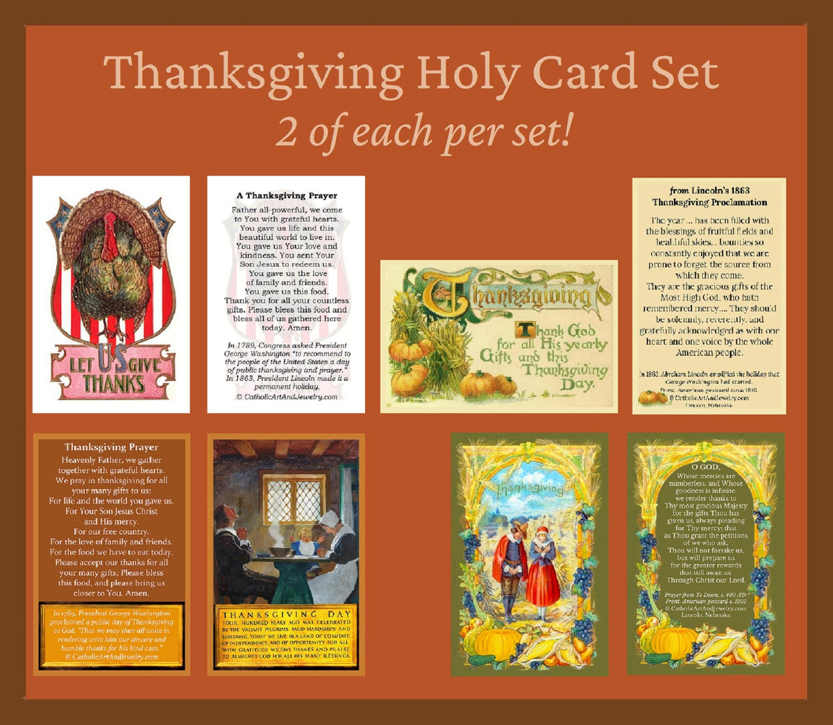 New! Thanksgiving Holy Cards – Variety Pack of 8 (2 of each) – Let Us Give Thanks! – SHIPPING AFTER OCT 13th!