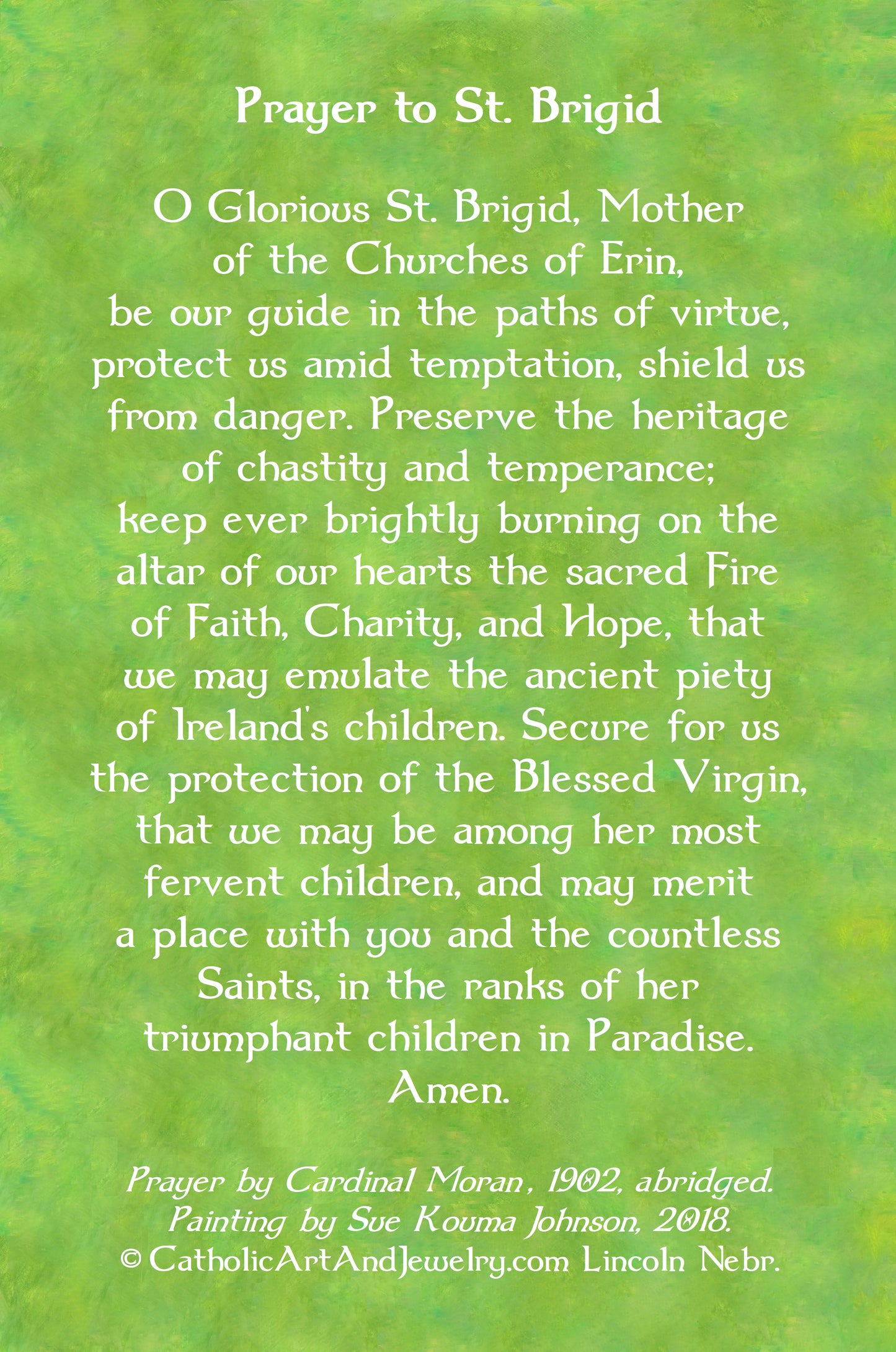 New! St. Brigid of Kildare  – Holy Card  – pack of 10/100/1000 - by Sue Kouma Johnson