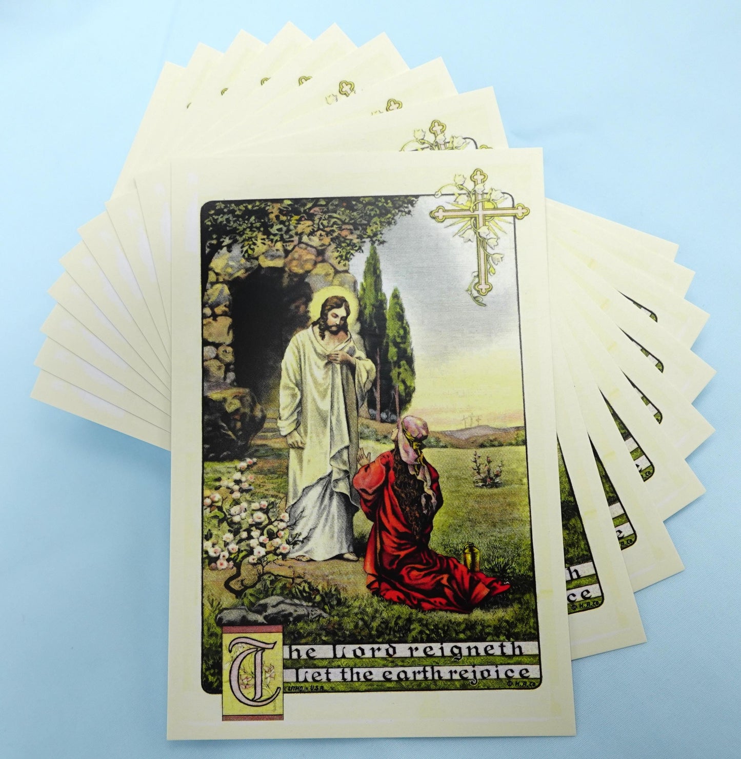 New! The Lord Reigneth Let the Earth Rejoice! 4x6 Postcard  – pack of 3, 10, or 100 – based on a Vintage Holy Card – Mary Magdalene