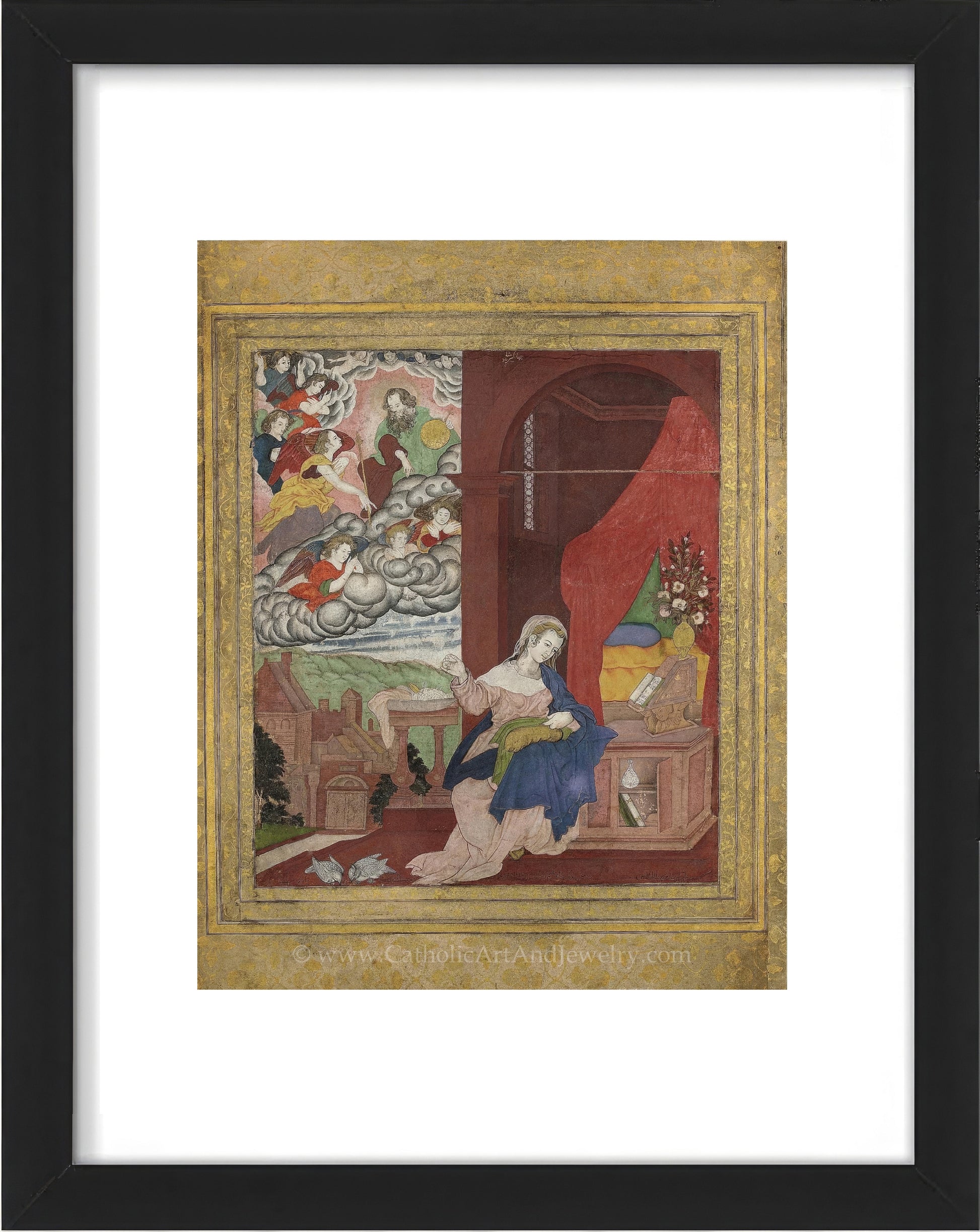 a painting of a woman kneeling in front of a window