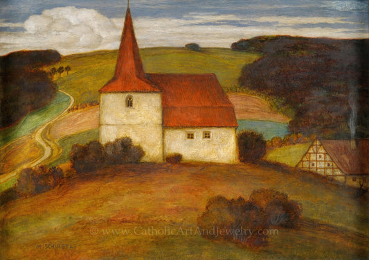 New! Landscape with Church – Matthäus Schiestl – Catholic Art Print – Archival Quality