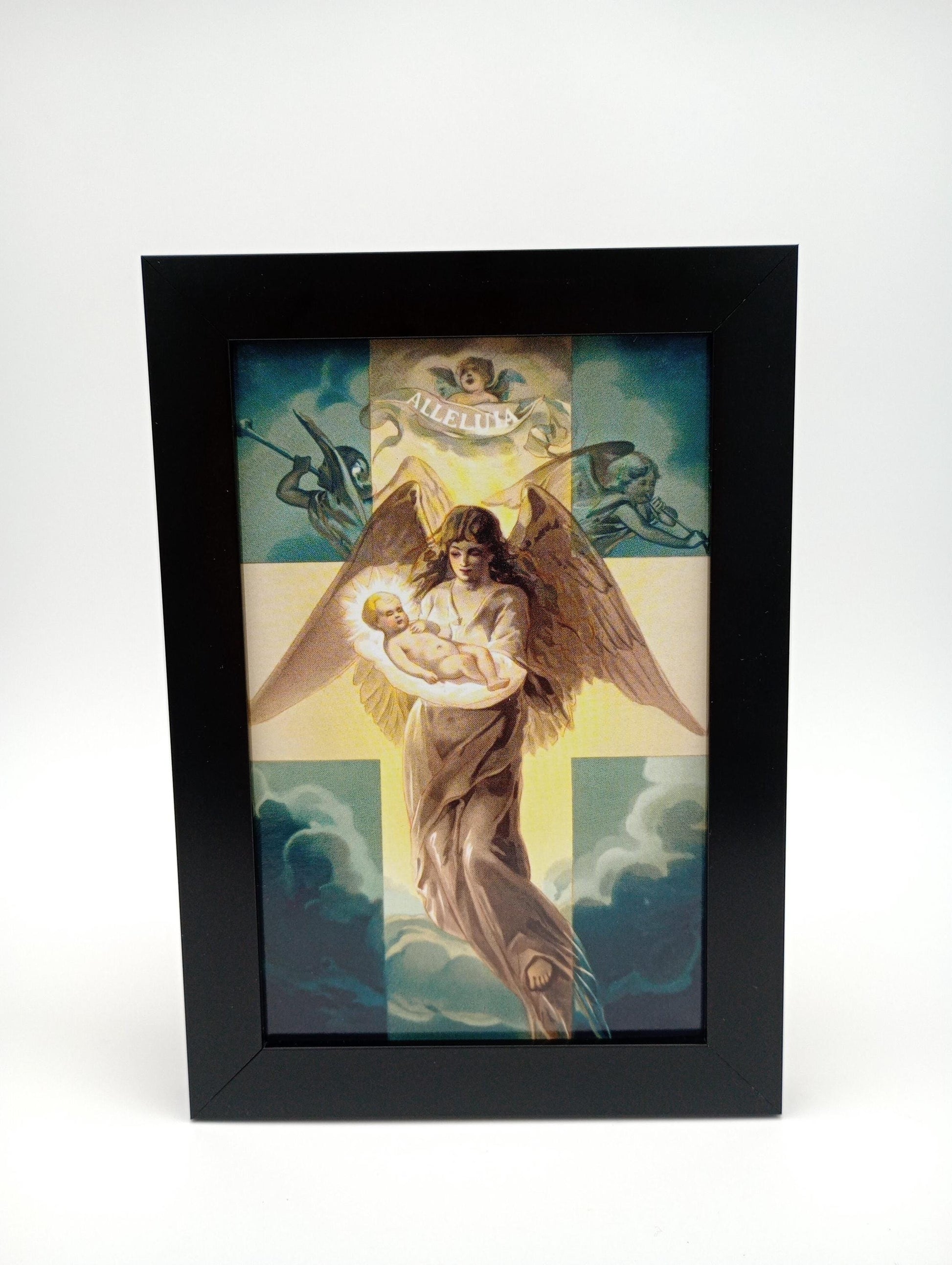 a picture of an angel with a cross on it